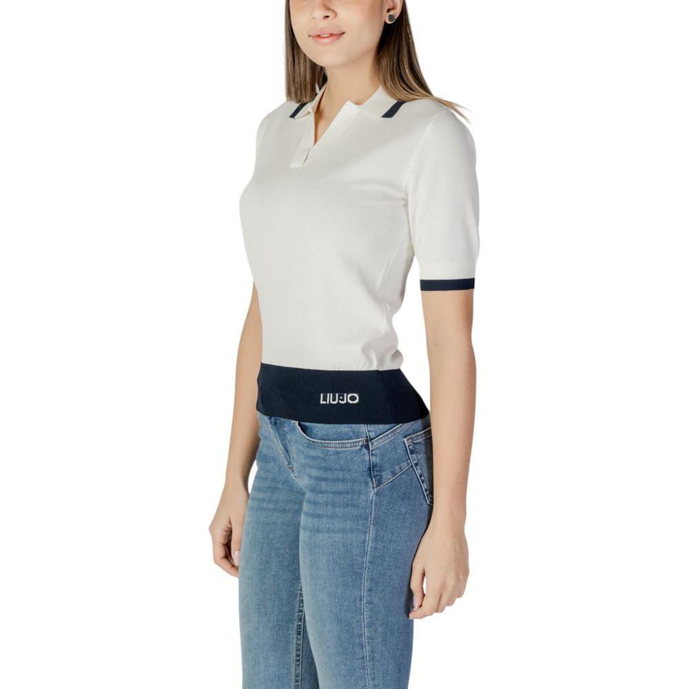 Liu Jo women's white viscose top, spring/summer collection, showcasing stylish short sleeves and contrast trim, perfect for casual wear.