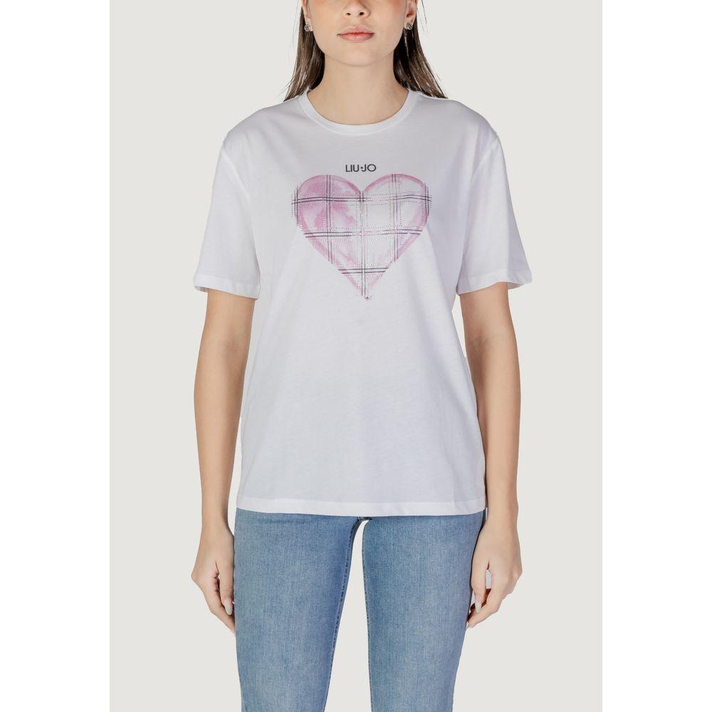 Liu Jo women's white cotton short-sleeved t-shirt with heart graphic, spring/summer collection, casual fashion.