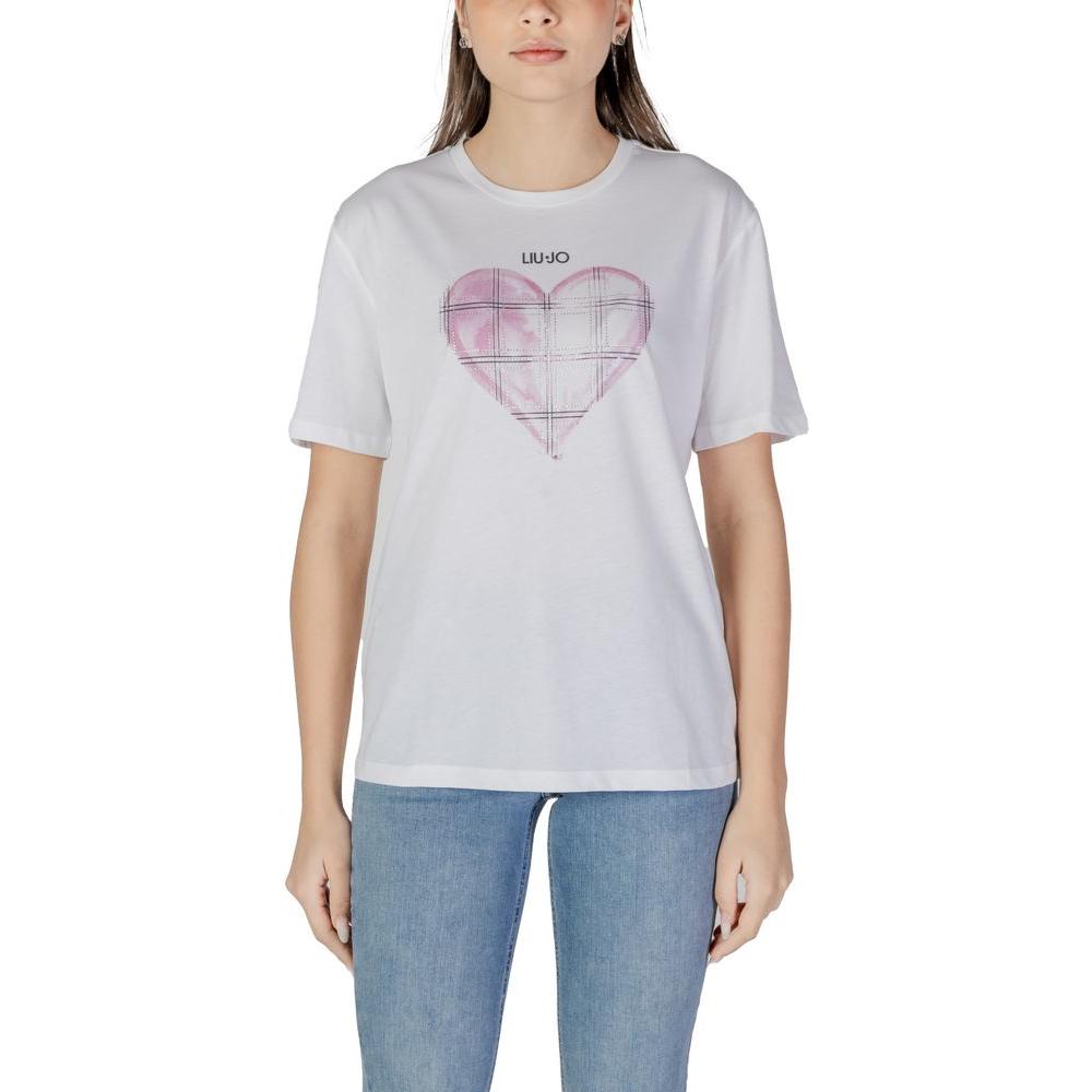 Liu Jo women's white cotton short-sleeved t-shirt with pink heart print, spring/summer collection