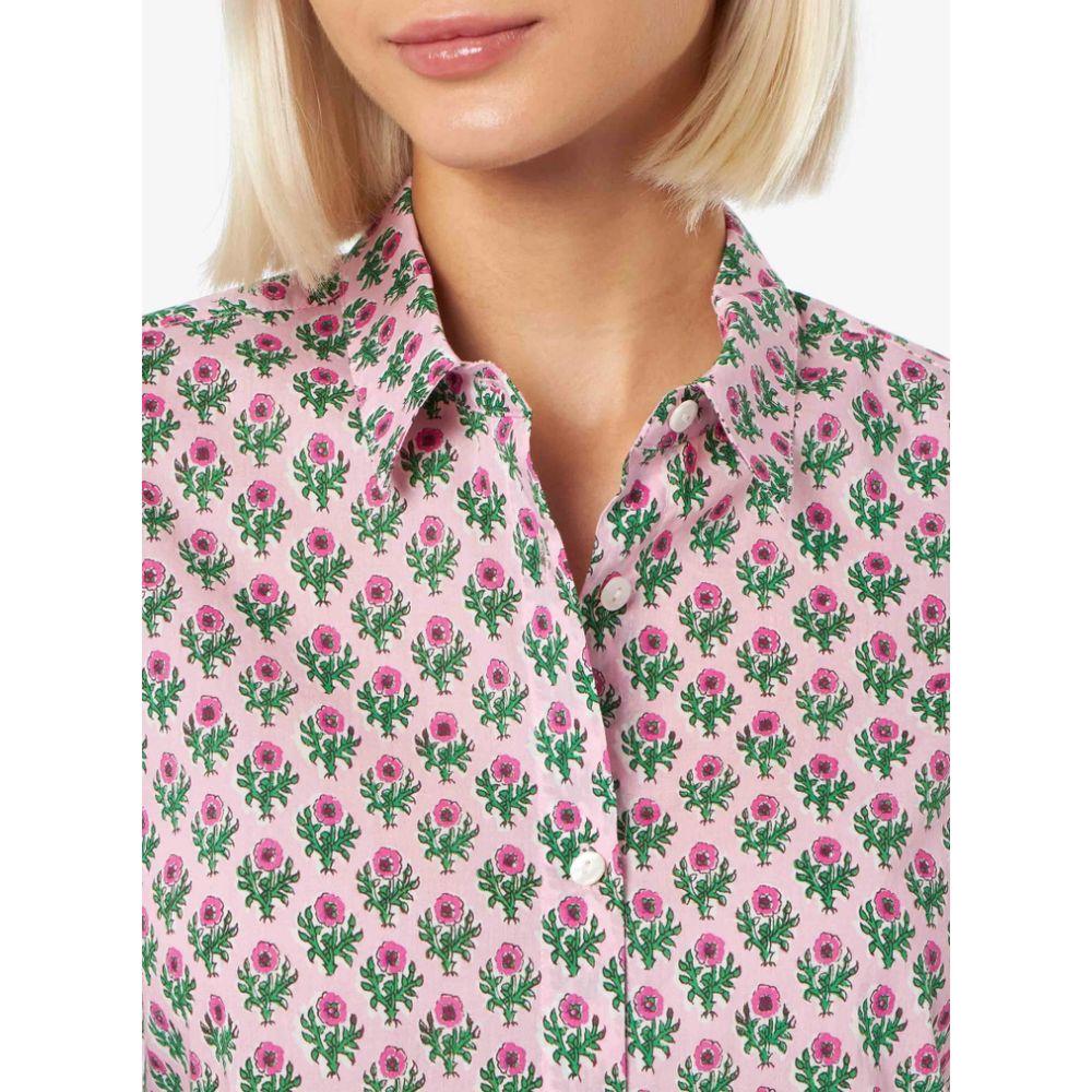 MC2 Saint Barth pink cotton shirt with floral print, featuring mother-of-pearl buttons and long sleeves with buttoned cuffs.
