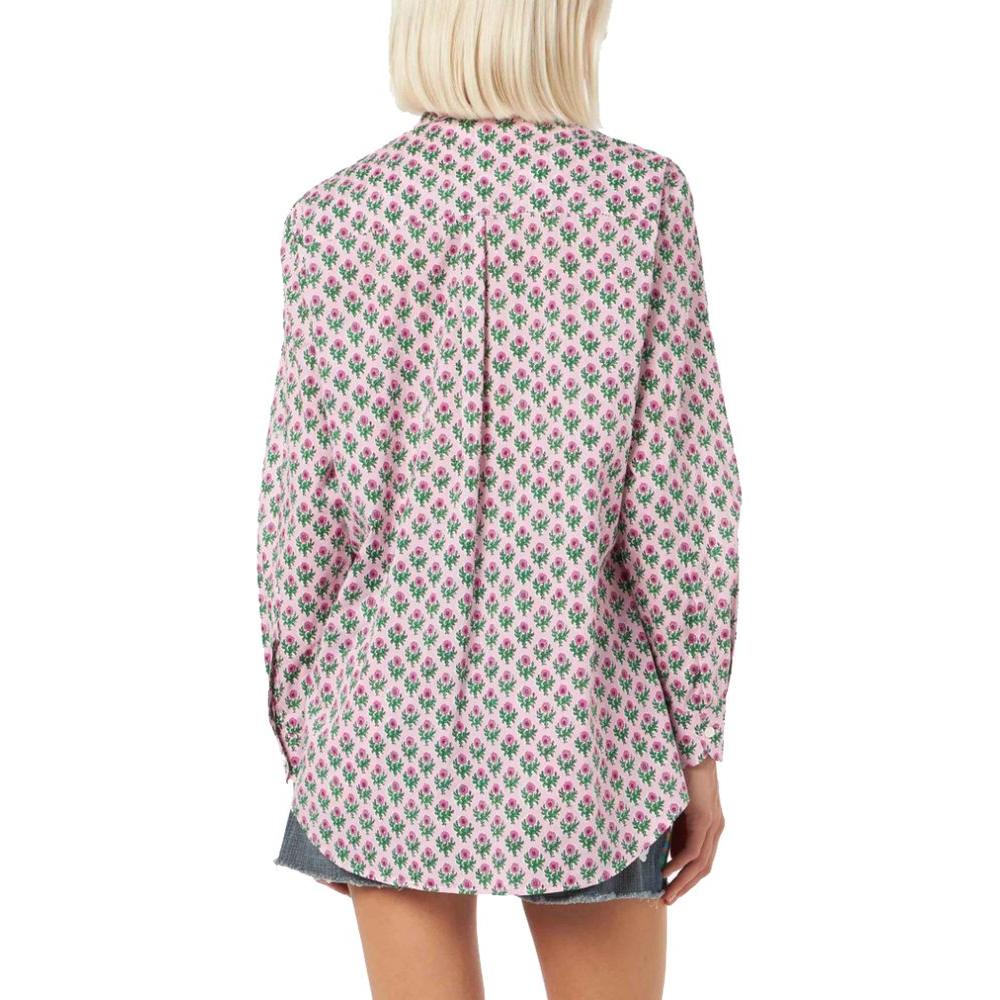 Back view of MC2 Saint Barth pink cotton shirt with floral print, long sleeves, and buttoned cuffs.
