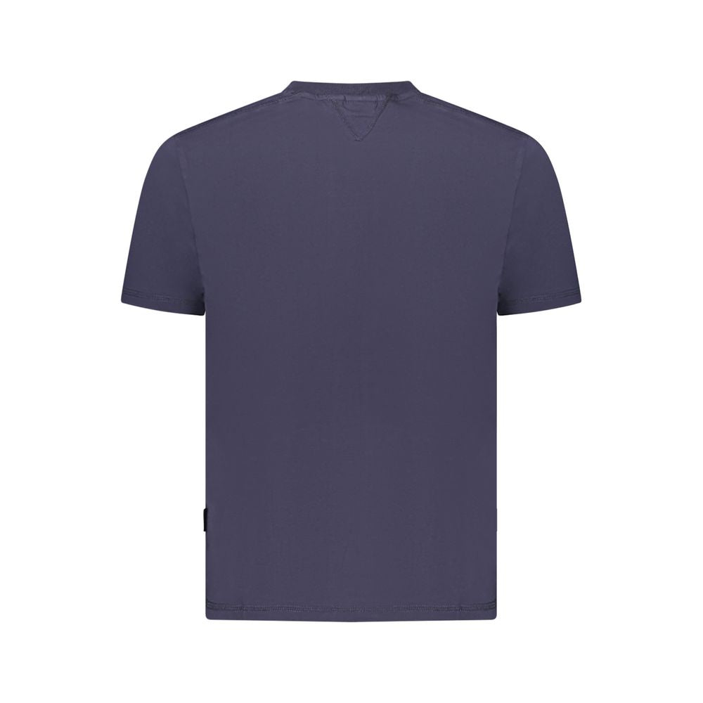 Napapijri blue cotton men's T-shirt, crew-neck design, back view, showing relaxed fit and organic material.