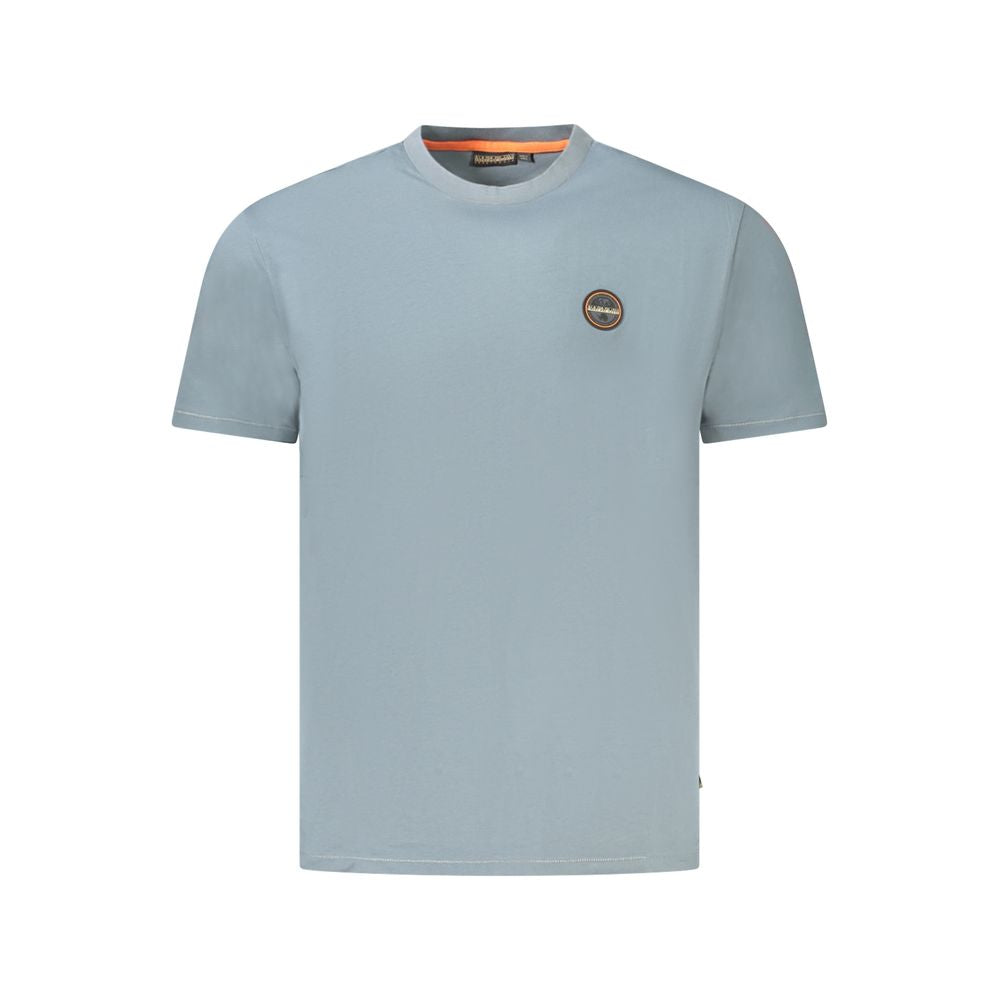 Napapijri gray cotton men's t-shirt with logo, crew neck, short sleeves, and organic fabric for casual style and comfort.