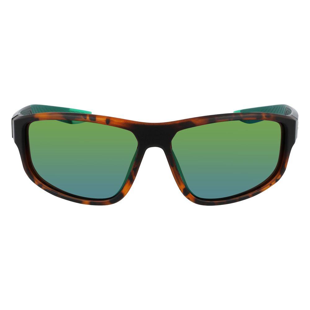 Nike Brown Injected Sunglasses with green lenses, brown matte turtle frame, UV filter, 62/14/130mm dimensions for men.