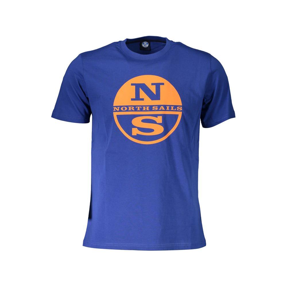North Sails blue cotton men's t-shirt with logo print and short sleeves, showcasing nautical style and comfort.
