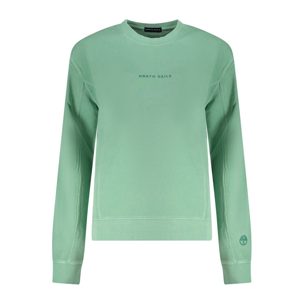 North Sails green cotton women's sweater with embossed logo, crew neck, and long sleeves, stylish and comfortable casual wear.