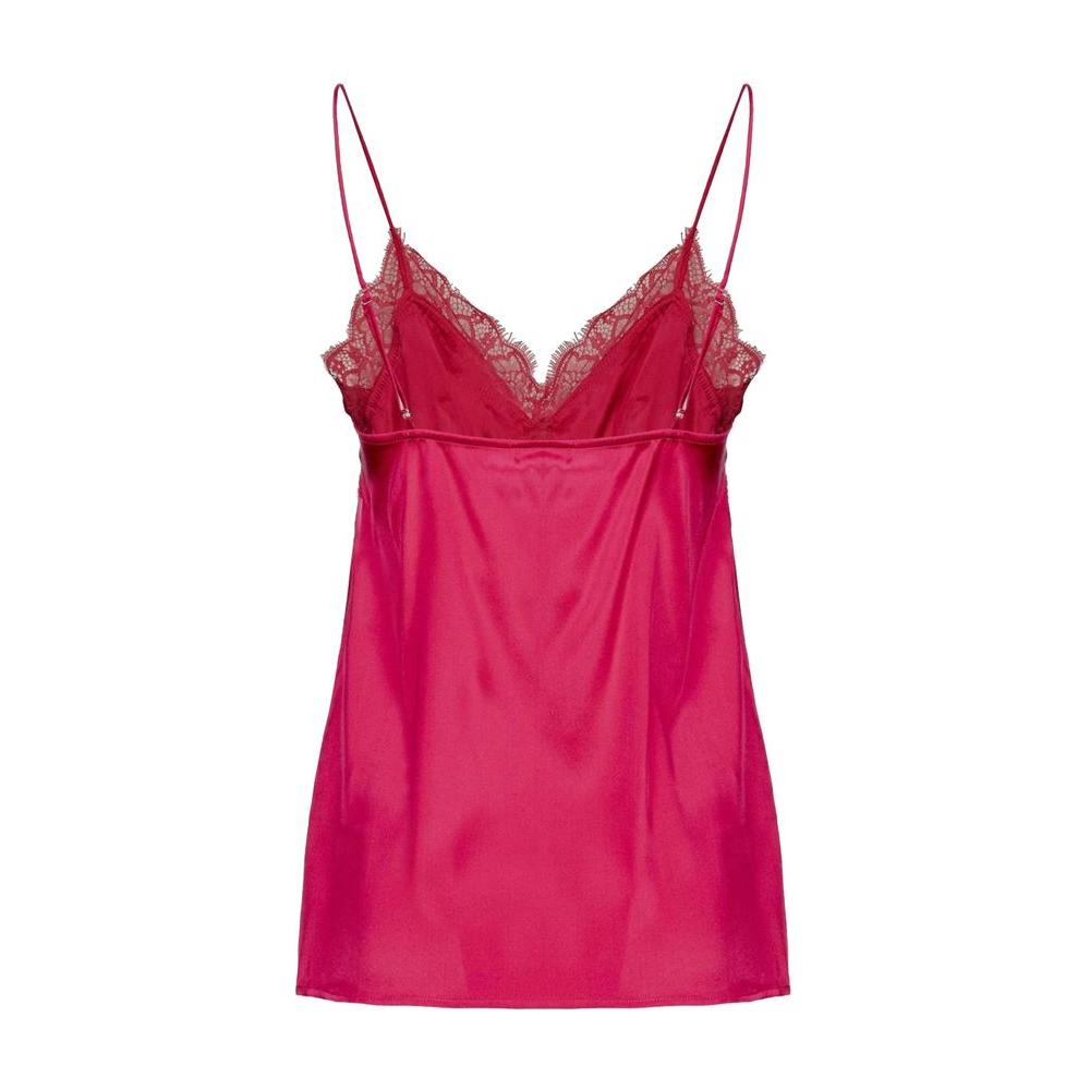 PINKO Tremante pink satin and lace top with adjustable straps, perfect for a stylish night out or elegant casual wear.