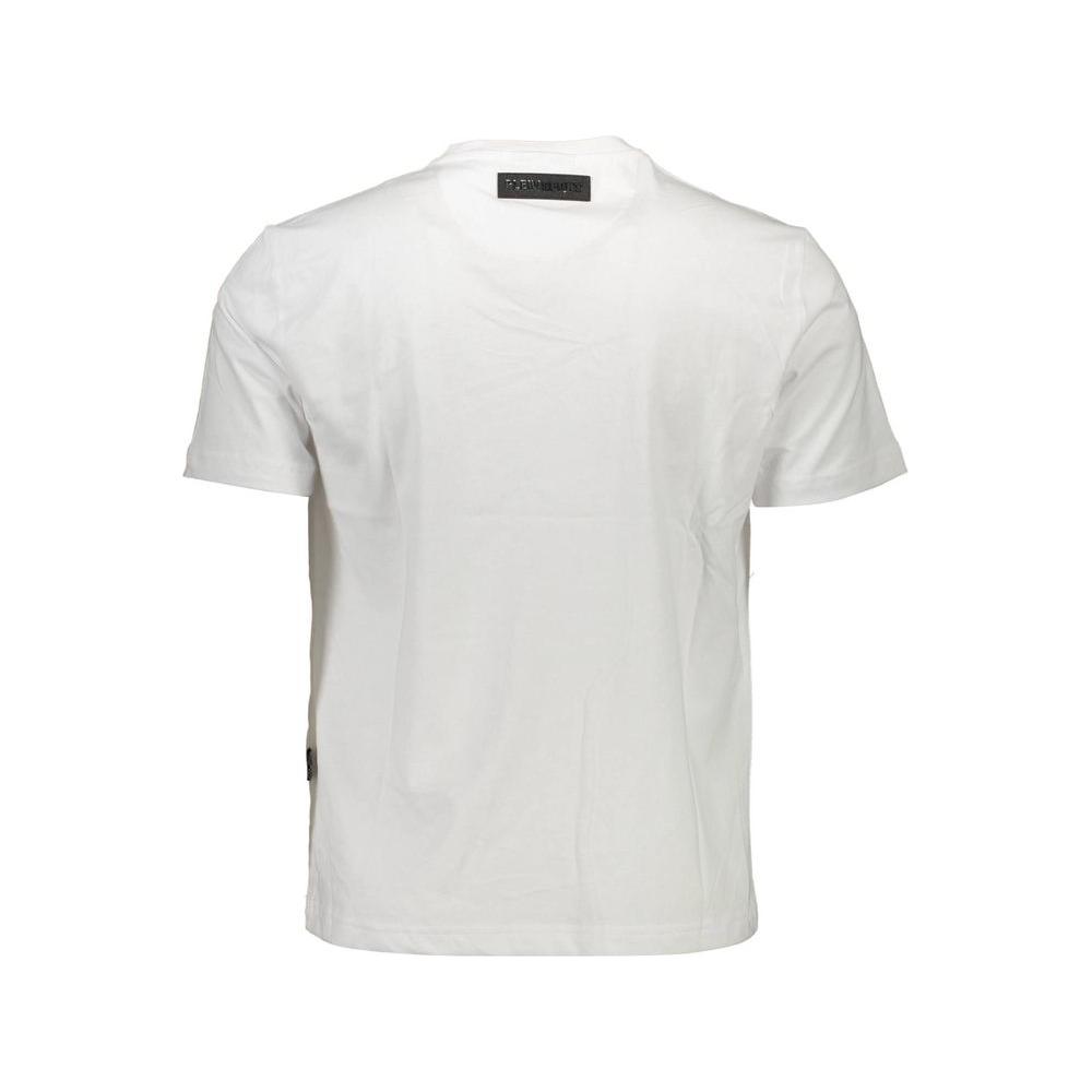 Back view of Plein Sport white cotton men's t-shirt, short-sleeve, crew neck, showing minimal design and premium fabric.