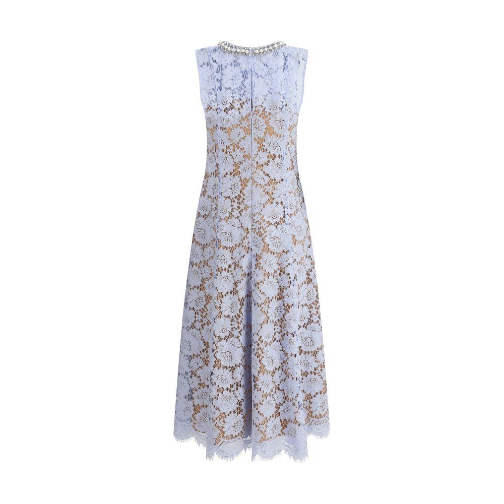 Self-Portrait Lace midi Dress with floral pattern, sleeveless design, pearl choker, and back zipper, ideal for special occasions.