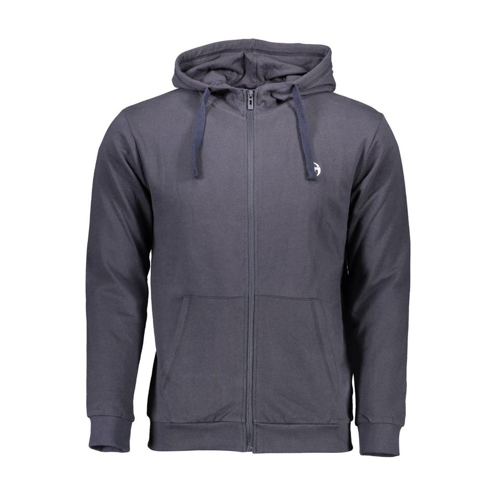 Sergio Tacchini blue cotton men's sweater with hood and zip, featuring embroidery and iconic logo, perfect for chic contemporary style.