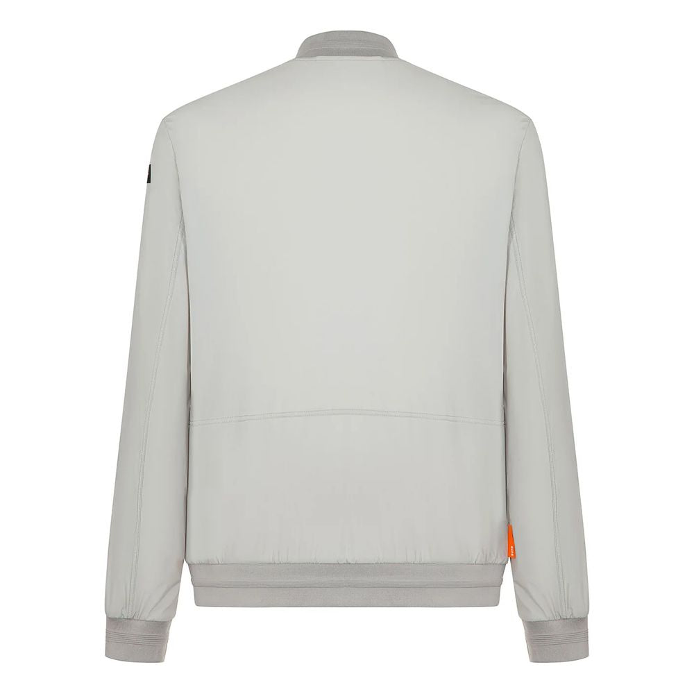Back view of Suns Gray Nylon Men's Jacket with elasticated cuffs and waist, showcasing versatile ice-gray color and durable design.