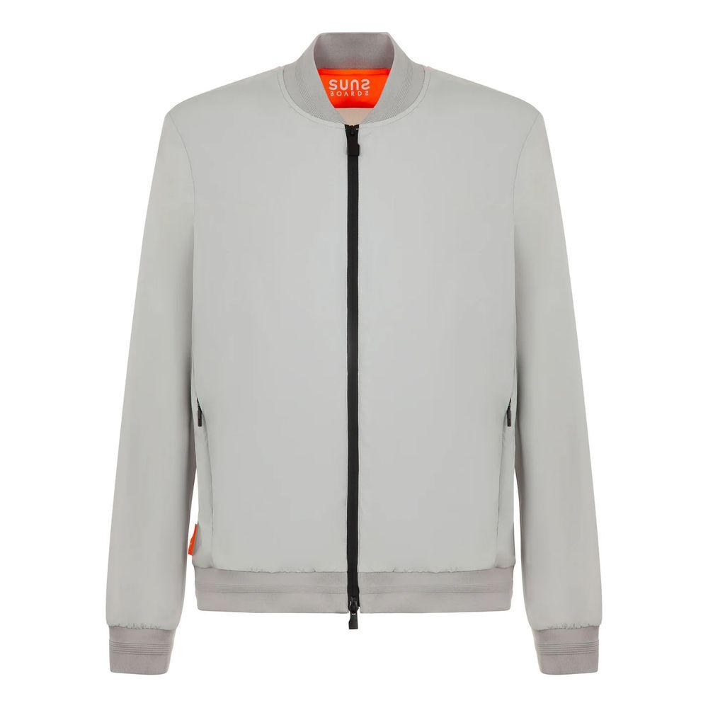 Suns Gray Nylon Men's Jacket with 4-pocket design, elasticated cuffs and waist, featuring technical stretch fabric for comfort and style.
