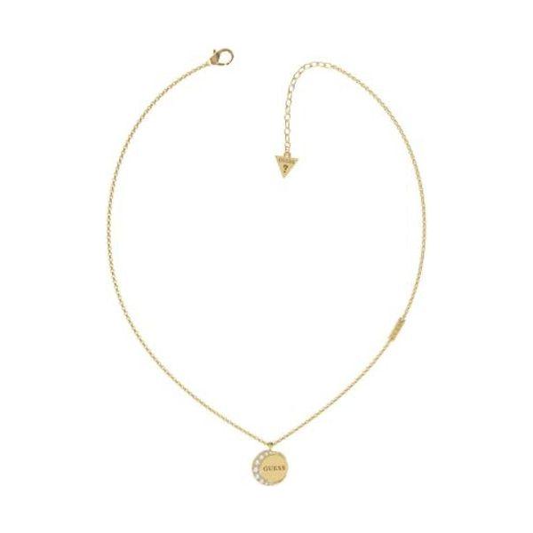 GUESS Jewels Jewelry gold necklace with pendant, model JUBN01189JWYGT-U, featuring delicate chain and circle charm.