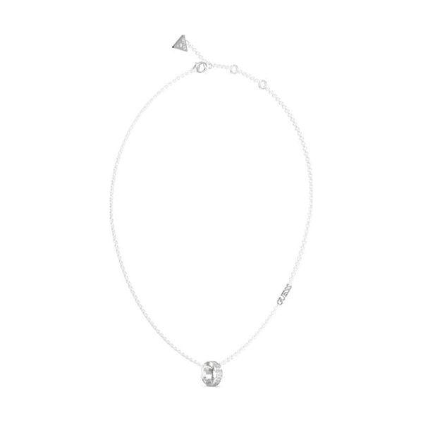 Silver Guess Jewels necklace with pendant, model JUBN03343JWRHT-U, featuring elegant design and charm.