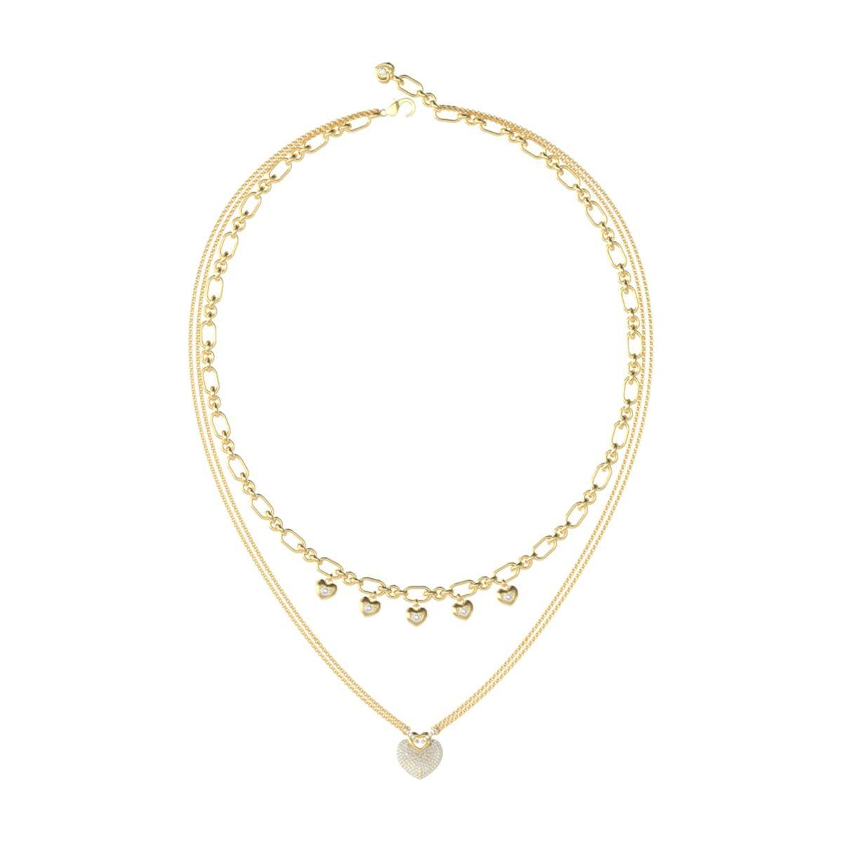 Gold layered necklace with small heart charms by GUESS Jewels, model JUBN05208JWYGT-U.