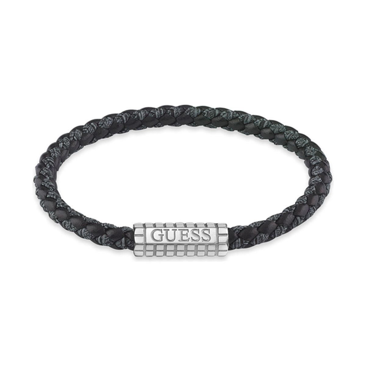 Guess Jewels Jewelry black braided bracelet with silver clasp displaying 'Guess'