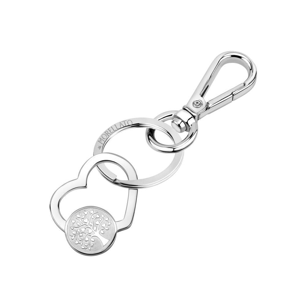 MORELLATO keychain SD8518 with heart and circular charms in silver, featuring a carabiner clip for versatile use.