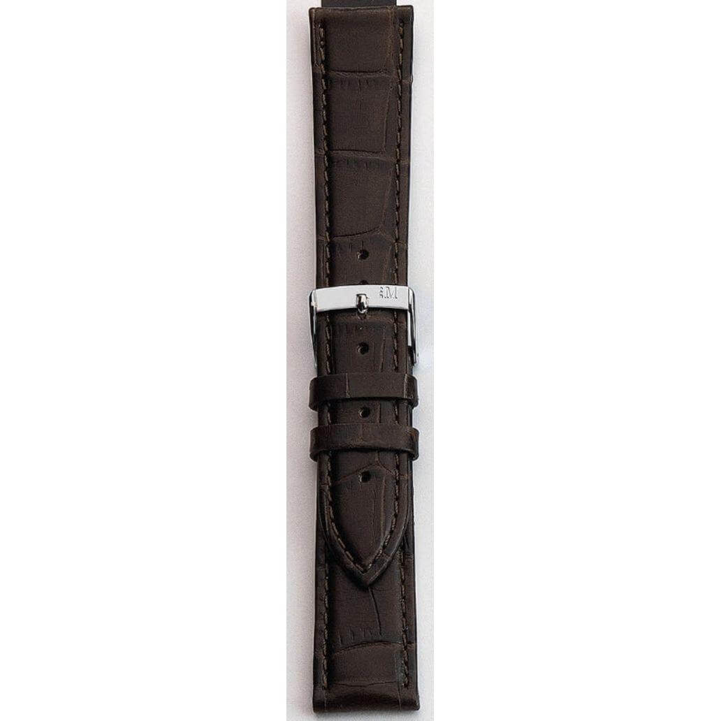 Morellato leather watch strap A01X5203480032CR22 in brown, made in Italy, shown with silver buckle.