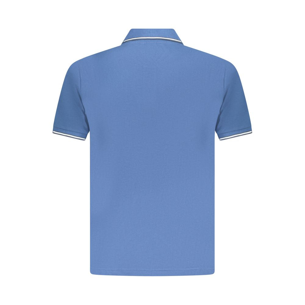 U.S. Grand Polo blue cotton men's shirt, short sleeve, back view. Classic design with contrast details for versatile style.