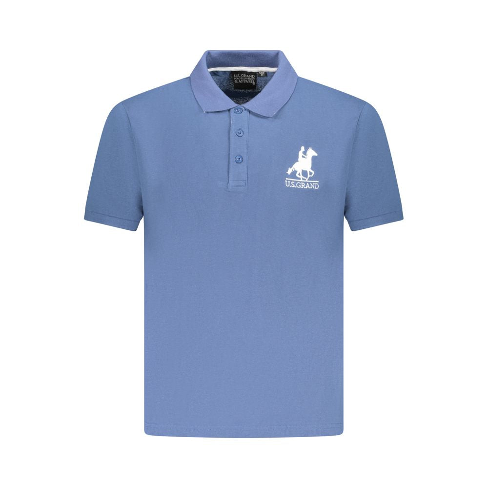 U.S. Grand Polo blue cotton men's polo shirt with iconic embroidered logo and three-button placket, short sleeves.