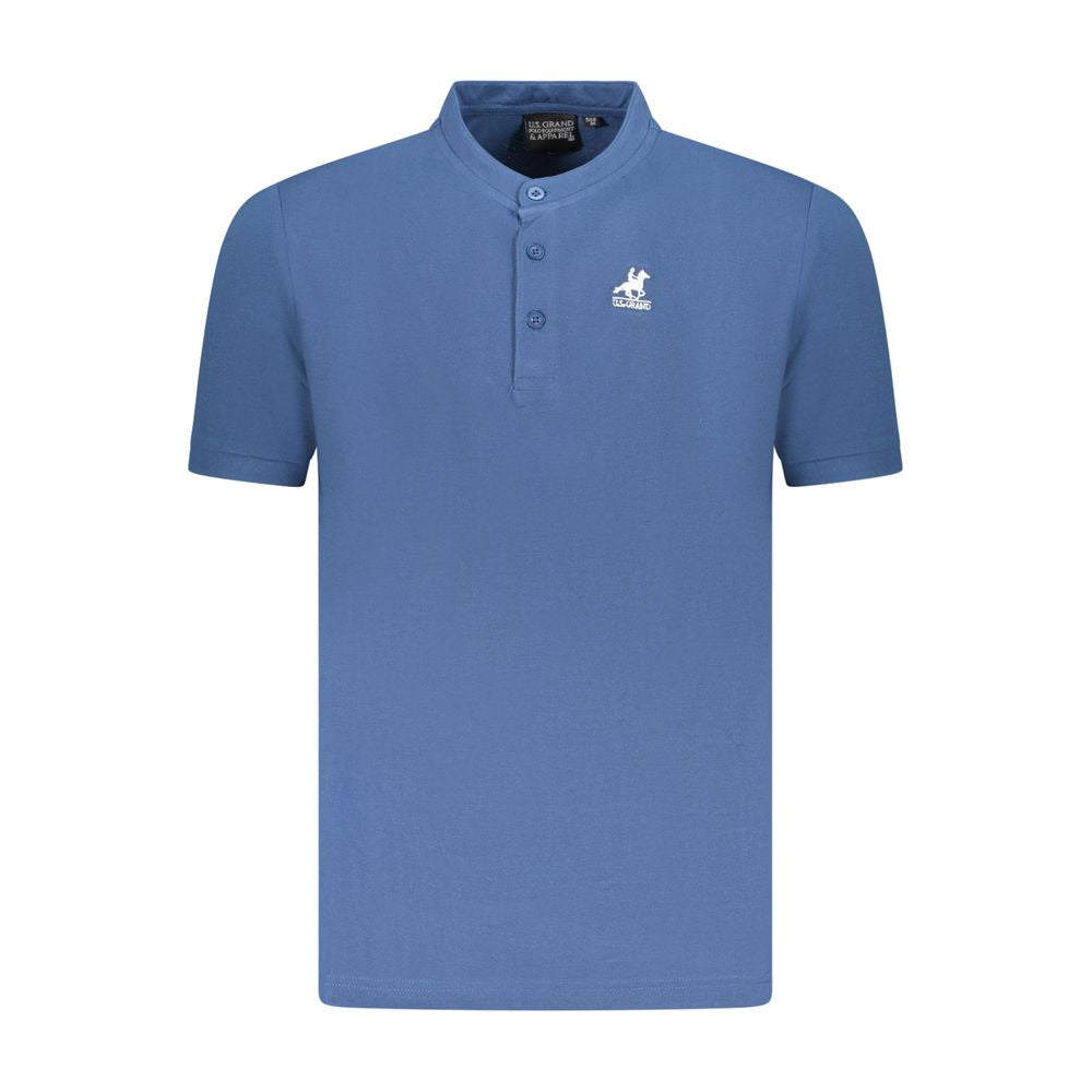 U.S. Grand Polo Blue Cotton Men's Polo Shirt with Korean collar and signature logo embroidery, perfect for casual or sporty occasions.