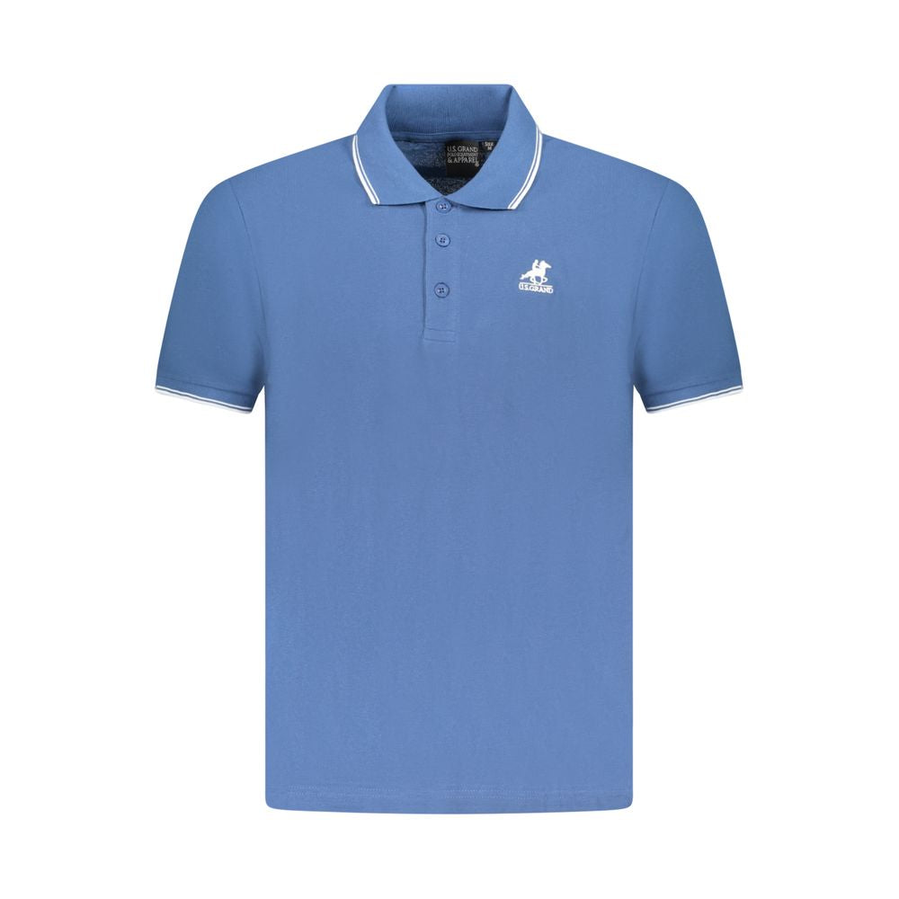 U.S. Grand Polo blue cotton men's polo shirt with short sleeves and embroidered logo, featuring contrasting white details.
