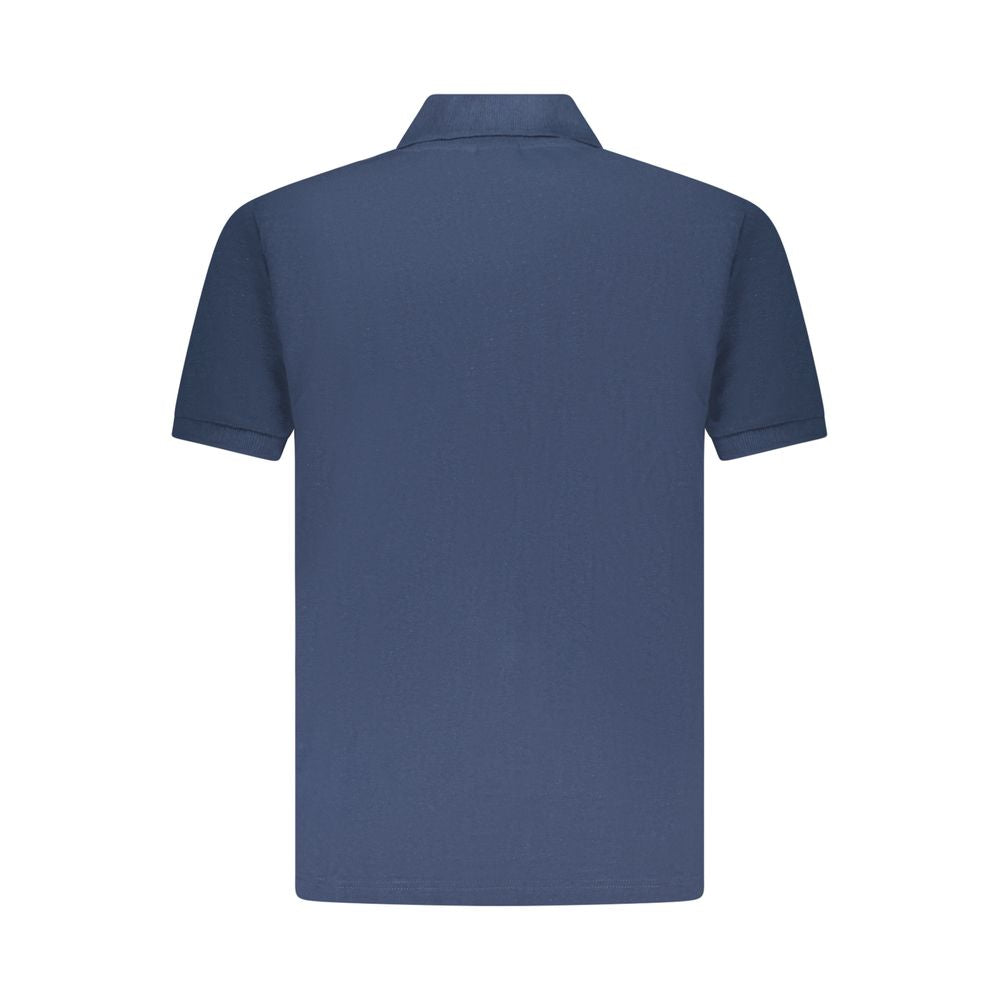 Back view of U.S. Grand Polo Blue Cotton Men's Polo Shirt with short sleeves and collar.