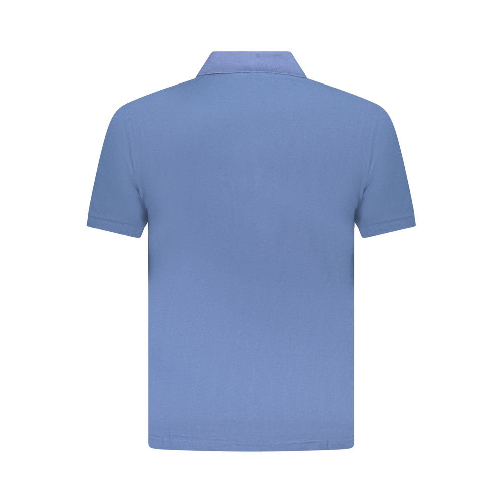 Back view of U.S. Grand Polo blue cotton men's polo shirt with short sleeves and classic design.