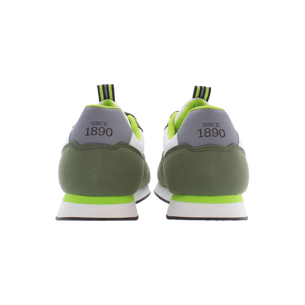Rear view of U.S. POLO ASSN. green polyester men's sneakers showcasing the 'Since 1890' branding detail.