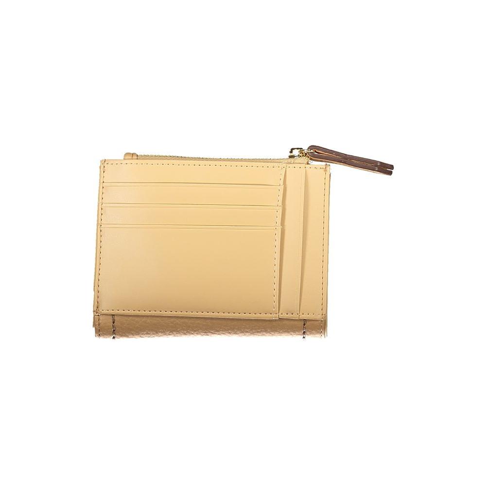 Valentino Bags beige polyethylene women's wallet with zip coin purse and card slots, featuring luxury branded logo.
