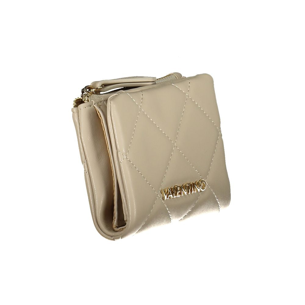 Valentino Bags beige polyethylene women wallet with quilted design and logo, featuring compartments and secure zip closure for organization.