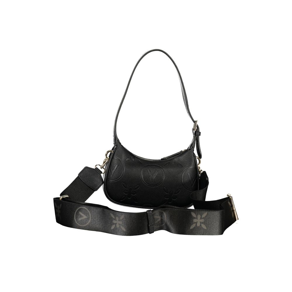 Valentino Bags black polyethylene handbag with adjustable handle and removable straps, featuring iconic logo and sleek design for women.