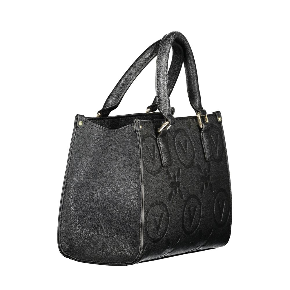 Valentino Bags black polyethylene women's handbag with sturdy handles and embossed logo design for versatile style.