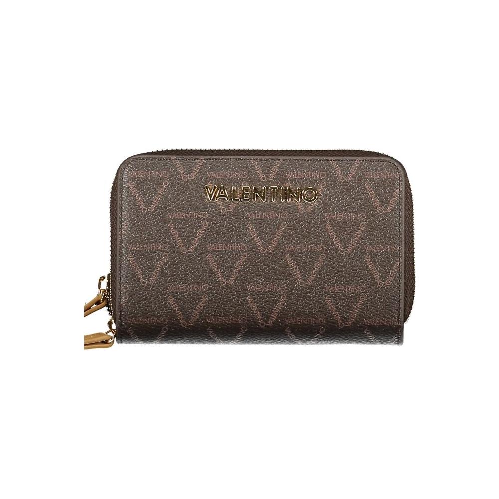 Valentino Bags brown polyethylene women wallet with logo, zip closure, and luxury design.