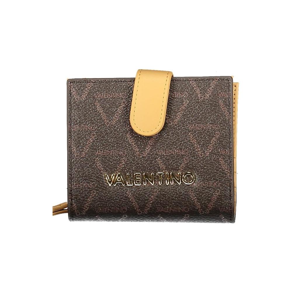 Valentino Bags brown polyethylene women's wallet with embossed logo, contrasting details, coin purse, and card slots.