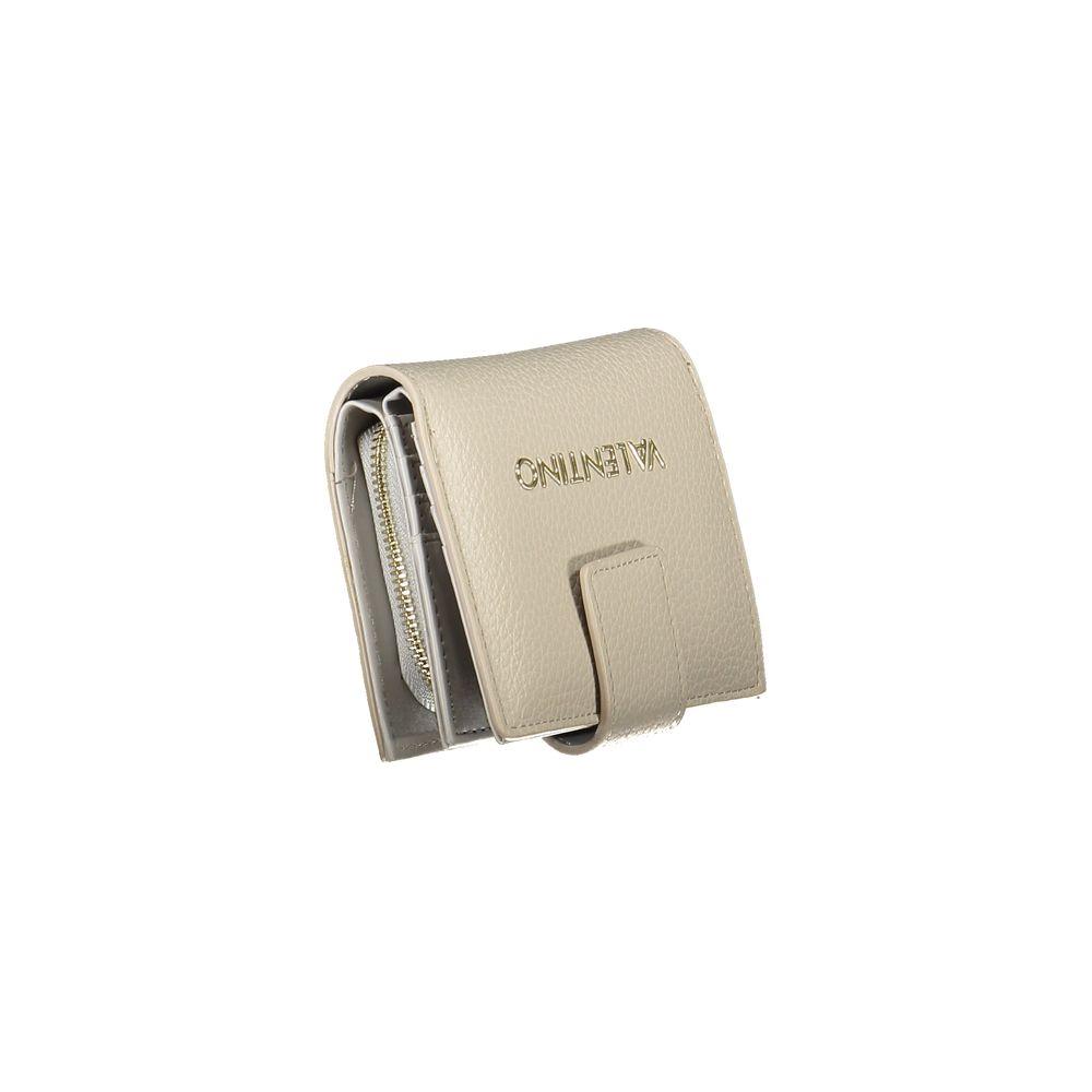 Valentino Bags beige wallet, premium polyethylene design, elegant logo accent, compact style, luxury accessory for women.