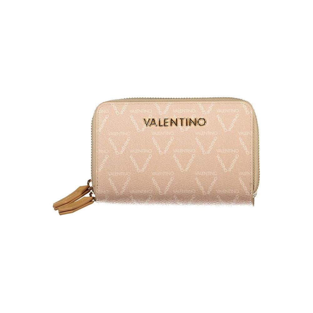 Valentino Bags beige polyethylene women's wallet with logo zip closure and multiple compartments for sleek organization.