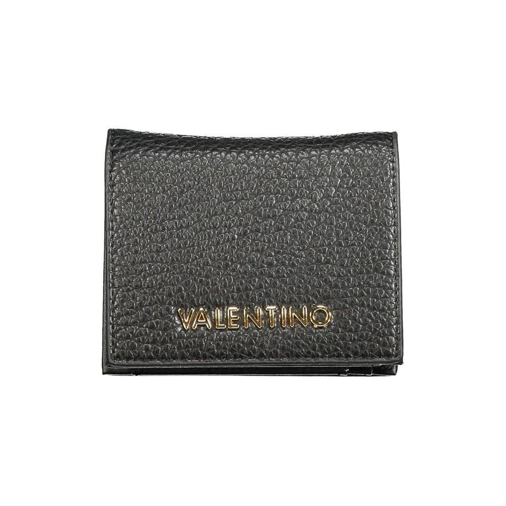 Valentino black polyethylene wallet with coin purse, card spaces, automatic closure, and logo, made from recycled material.
