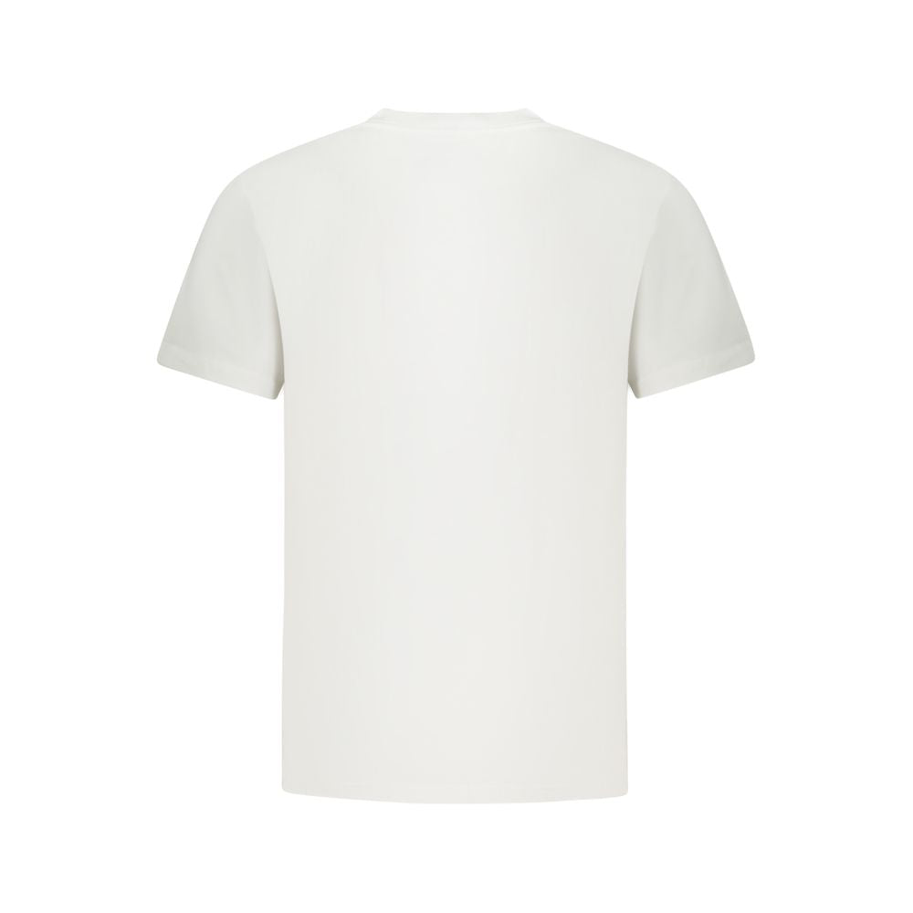 Back view of a Vans white cotton t-shirt, short sleeve, classic fit, crew neck, featuring printed logo. Ideal for casual wear.