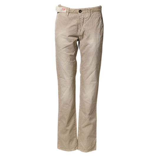 Incotex Beige Mid Waist Straight Women Casual Chino Trouser Pants