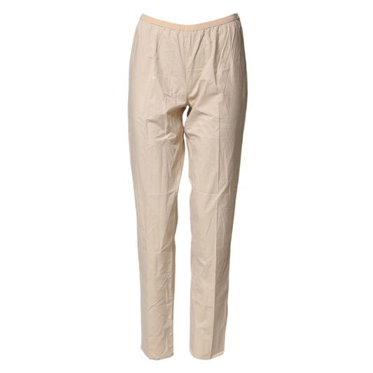 QL2 Beige Cotton High Waist Straight Chino Trouser Pants