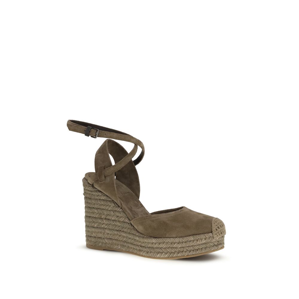 Brunello Cucinelli Beige Calf Leather Bos Taurus Espadrilles