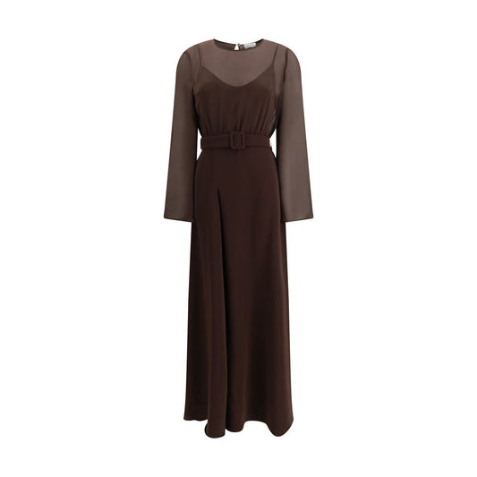 P.A.R.O.S.H. Brown Polyester Casual Dress 1728,72470364320,Brown,Casual - Dresses - Clothing,Clothing,Dresses - Clothing,L,Long - Dresses - Clothing,Longsleeve - Dresses - Clothing,M,New with tags,P.A.R.O.S.H.,S,Women