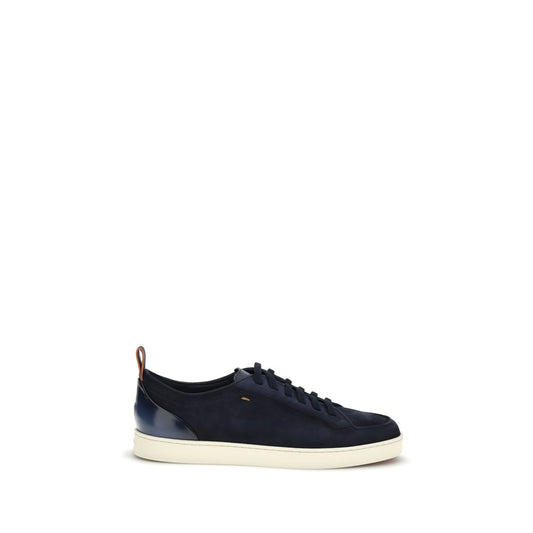 Santoni Blue Calf Leather Bos Taurus Low Top Sneakers 1728,72470364320,Blue,EU44/US11,EU45/US12,Low Tops - Sneakers - Shoes,Men,New with tags,Santoni,Shoes,Sneakers - Shoes