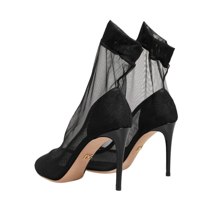 Dolce & Gabbana Black Nylon Stretch Mesh Sock Boots Shoes