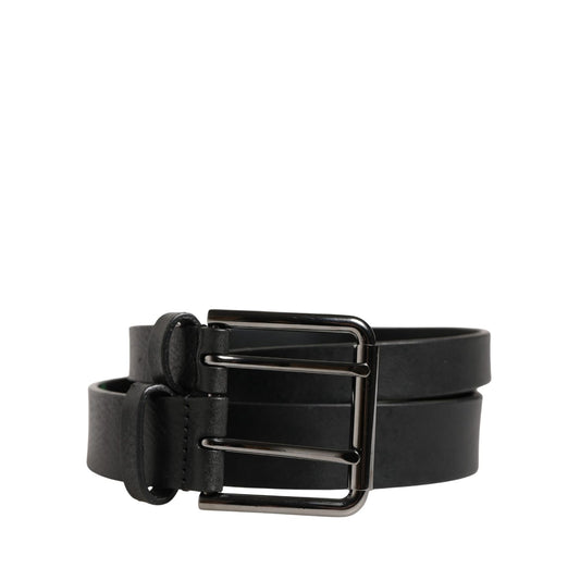 Dolce & Gabbana Black Double Strap Leather Silver Buckle Belt