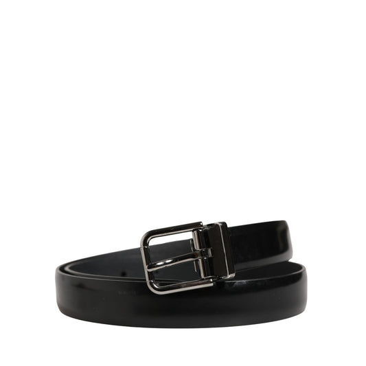 Dolce & Gabbana Men Black Leather Classic Metal Buckle Belt