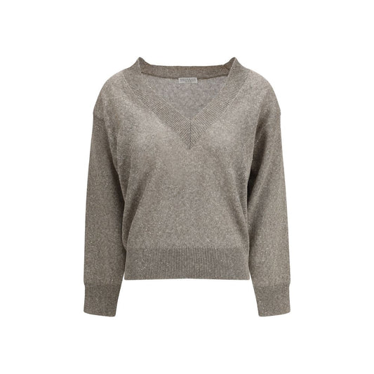 Brunello Cucinelli Brown Linen Sweatshirt 1728,72470364320,Brown,Brunello Cucinelli,Clothing,L,New with tags,Sweaters - Clothing,Sweatshirts - Sweaters - Clothing,Women