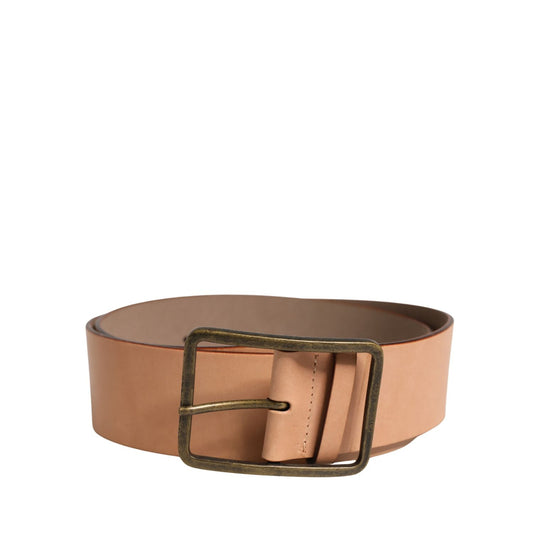 Patrizia Pepe Beige Genuine Leather Wide Waist Metal Buckle Belt