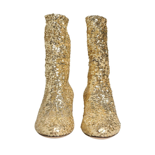 Dolce & Gabbana Gold Sequined Short Boots Stretch Shoes
